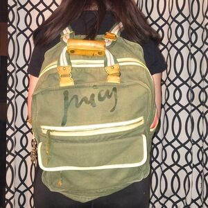 Vintage Juicy Couture Canvas + Leather Backpack Tote Bag